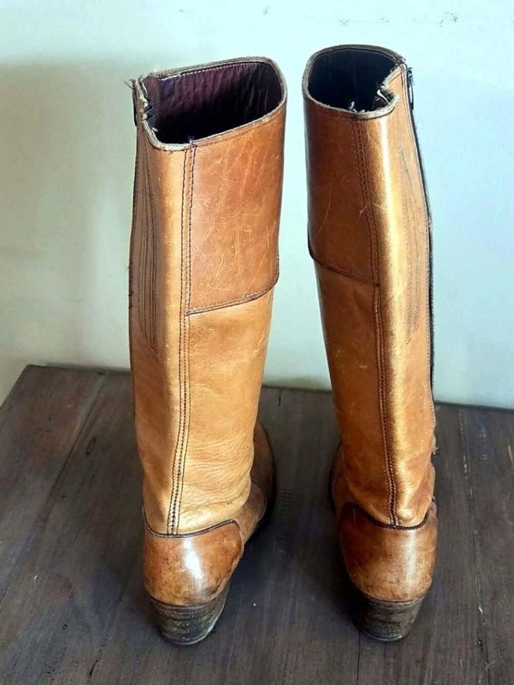 Dexter Vintage Tan Leather Knee High Pull On Riding Boots Women's Size 9